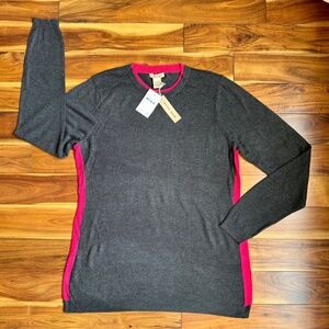 Vertical Design Women's Charcoal Gray & Hot Pink Side Striped Sweater NWT XL